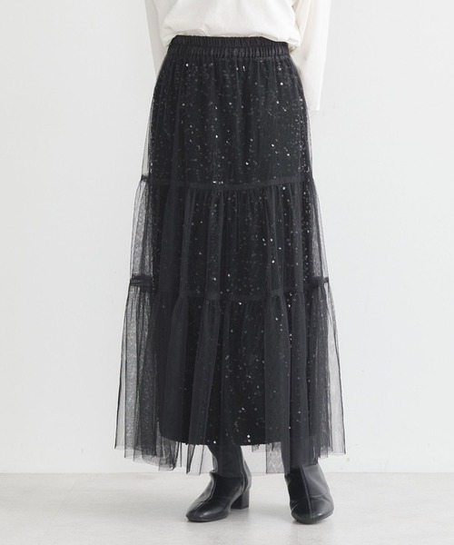 earth music&ecology(アースミュージックアンドエコロジー)の「マルチウェイスパンコールスカート(スカート・レディース・シルバー/ブラック・S/M)」の1枚目の写真