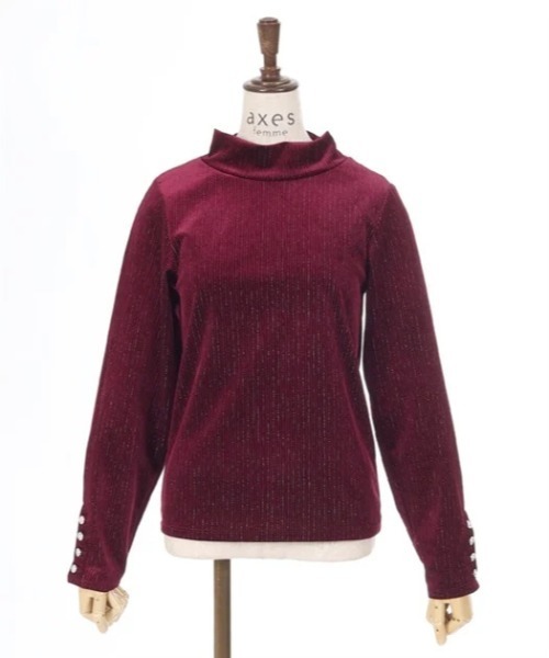axes femme(アクシーズファム)の「袖連ボタンラメベロアリブプルオーバー(Tシャツ/カットソー・レディース・ダークブラウン/ネイビー/ワイン・FREE)」の8枚目の写真