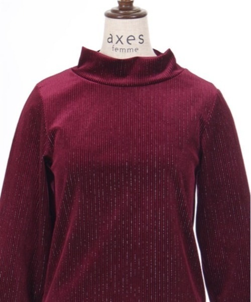 axes femme(アクシーズファム)の「袖連ボタンラメベロアリブプルオーバー(Tシャツ/カットソー・レディース・ダークブラウン/ネイビー/ワイン・FREE)」の11枚目の写真