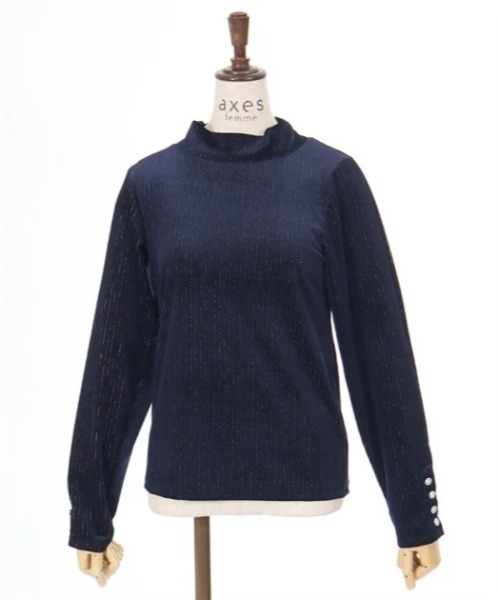 axes femme(アクシーズファム)の「袖連ボタンラメベロアリブプルオーバー(Tシャツ/カットソー・レディース・ダークブラウン/ネイビー/ワイン・FREE)」の17枚目の写真