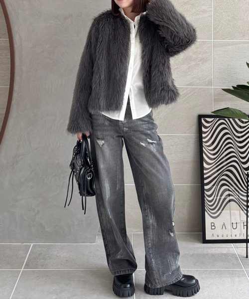 clear（クリア）の「フェイクファージャケット [もこもこ感　大人綺麗目アウター]≪2024AW新作≫（その他アウター・レディース・ベージュ/モカ/チャコールグレー/アイボリー・F）」の10枚目の写真