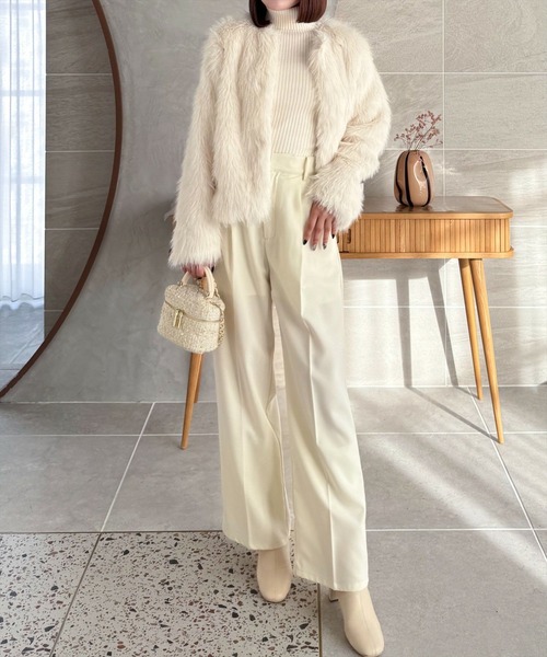 clear（クリア）の「フェイクファージャケット [もこもこ感　大人綺麗目アウター]≪2024AW新作≫（その他アウター・レディース・ベージュ/モカ/チャコールグレー/アイボリー・F）」の14枚目の写真