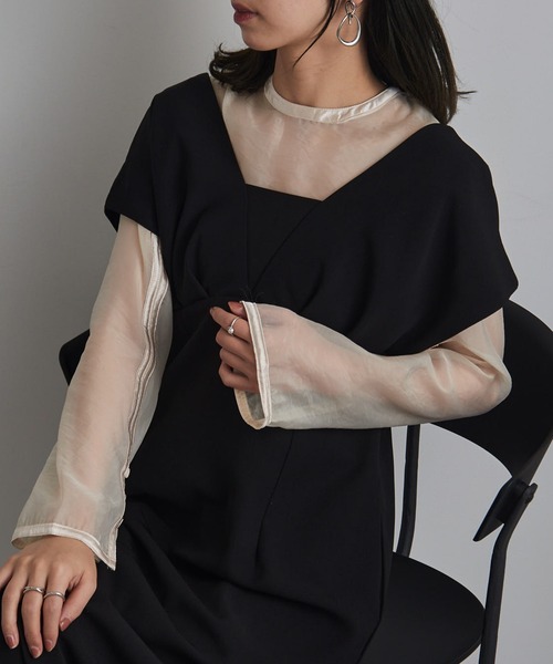 MAISON BREEZE（メゾンブリーズ）の「【MAISON BREEZE】3way シアーブラウス Vラインワンピース セット 結婚式 二次会 パーティー フォーマル オケージョン trc（ワンピース・レディース・ブラック系その他2/ブラック系1/ブルー/チャコールグレー・FREE）」の2枚目の写真