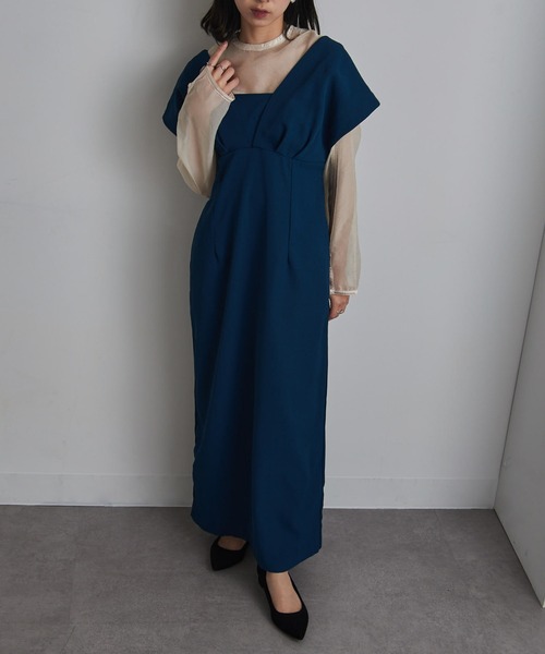 MAISON BREEZE（メゾンブリーズ）の「【MAISON BREEZE】3way シアーブラウス Vラインワンピース セット 結婚式 二次会 パーティー フォーマル オケージョン trc（ワンピース・レディース・ブラック系その他2/ブラック系1/ブルー/チャコールグレー・FREE）」の4枚目の写真