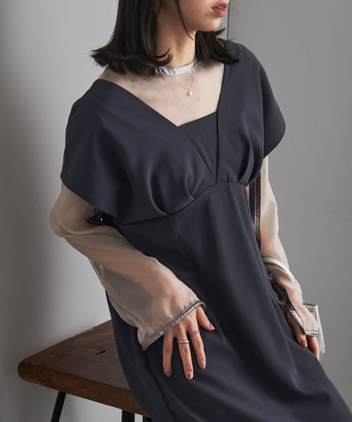MAISON BREEZE（メゾンブリーズ）の「【MAISON BREEZE】3way シアーブラウス Vラインワンピース セット 結婚式 二次会 パーティー フォーマル オケージョン trc（ワンピース・レディース・ブラック系その他2/ブラック系1/ブルー/チャコールグレー・FREE）」の12枚目の写真