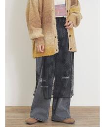 フロッキードット刺繍ラップスカート