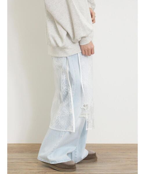 Samansa Mos2（サマンサ モスモス）の「フロッキードット刺繍ラップスカート（スカート・レディース・ブラック/オフホワイト/キナリ・F）」の4枚目の写真