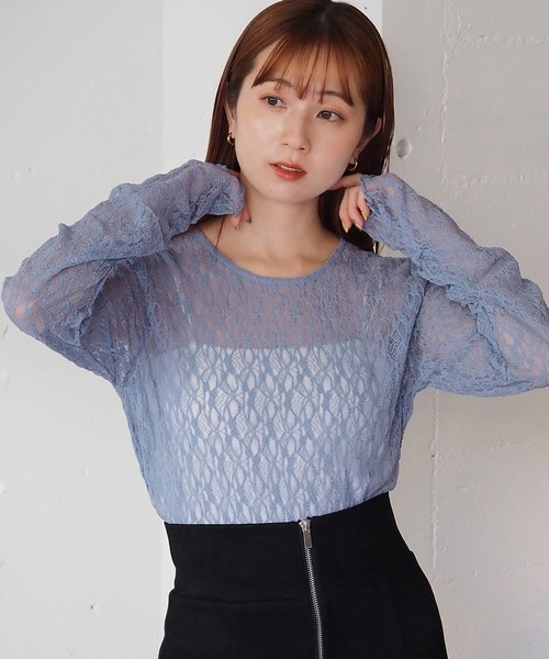 tiptop(ティップトップ)の「レースクルーネックギャザーロンT(Tシャツ/カットソー・レディース・ブルー/オフホワイト/ブラック・FREE)」の21枚目の写真