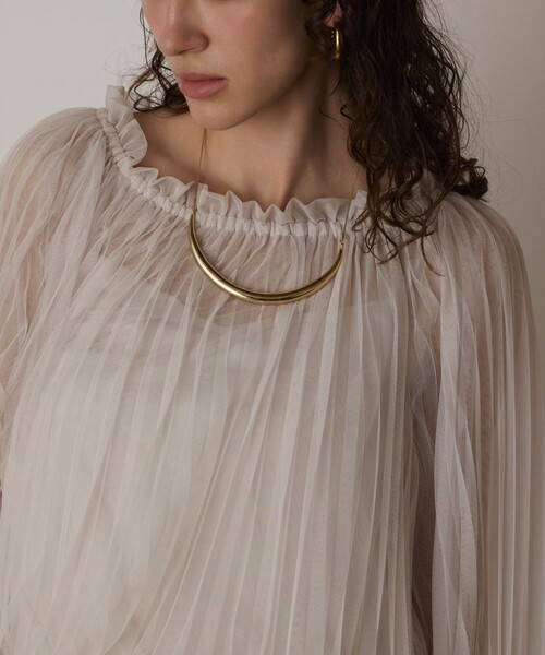 Diagram(ダイアグラム)の「チュールプリーツトップ(シャツ/ブラウス・レディース・ブラウン/オレンジ/ベージュ・36)」の7枚目の写真