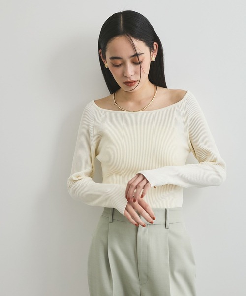 VIS（ビス）の「ワイドスクエアネックニット（ニット/セーター・レディース・ホワイト/ブラック/ライトグリーン/ホワイト系その他・FREE）」の2枚目の写真