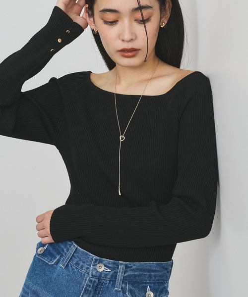 VIS（ビス）の「ワイドスクエアネックニット（ニット/セーター・レディース・ホワイト/ブラック/ライトグリーン/ホワイト系その他・FREE）」の6枚目の写真