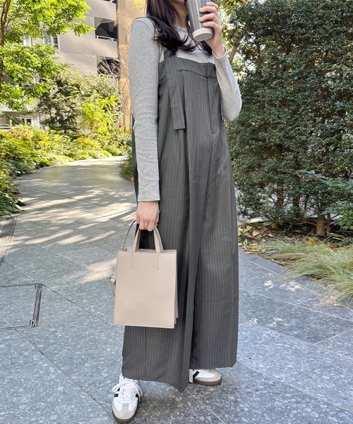 ストライプ柄ワイドパンツサロペット（サロペット/オーバーオール