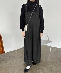 ストライプ柄ワイドパンツサロペット