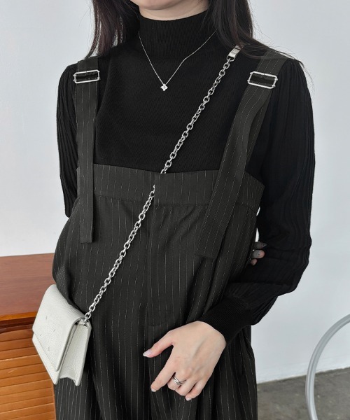 ストライプ柄ワイドパンツサロペット（サロペット/オーバーオール