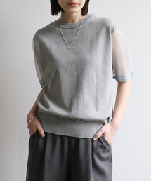 【Et】Sheer Sleeve Knit Tops