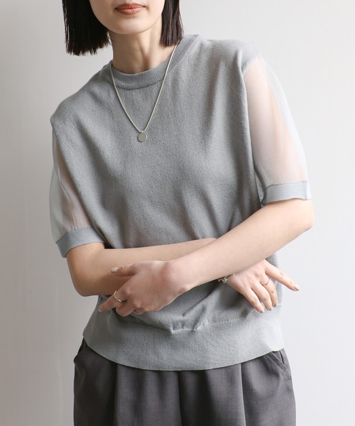 select MOCA Et(セレクトモカエト)の「【Et】Sheer Sleeve Knit Tops(ニット/セーター・レディース・ブラック/ベージュ/グレー・FREE)」の18枚目の写真