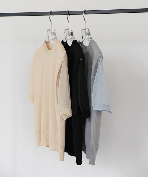 select MOCA Et(セレクトモカエト)の「【Et】Sheer Sleeve Knit Tops(ニット/セーター・レディース・ブラック/ベージュ/グレー・FREE)」の7枚目の写真