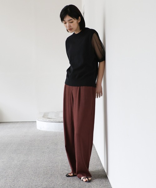 select MOCA Et(セレクトモカエト)の「【Et】Sheer Sleeve Knit Tops(ニット/セーター・レディース・ブラック/ベージュ/グレー・FREE)」の6枚目の写真