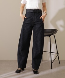 belt high waist denim pants /ベルト付き ハイウエスト カーブ デニム パンツ