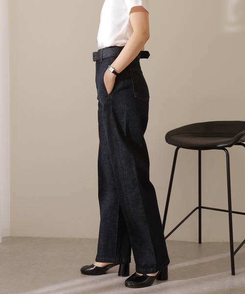 LAULEN（ローレン）の「belt high waist denim pants /ベルト付き ハイウエスト カーブ デニム パンツ（デニムパンツ・レディース・アイボリー/ネイビー・XS/S/M）」の11枚目の写真