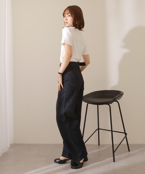 LAULEN（ローレン）の「belt high waist denim pants /ベルト付き ハイウエスト カーブ デニム パンツ（デニムパンツ・レディース・アイボリー/ネイビー・XS/S/M）」の8枚目の写真