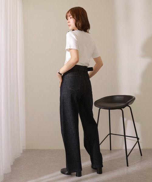 LAULEN（ローレン）の「belt high waist denim pants /ベルト付き ハイウエスト カーブ デニム パンツ（デニムパンツ・レディース・アイボリー/ネイビー・XS/S/M）」の7枚目の写真