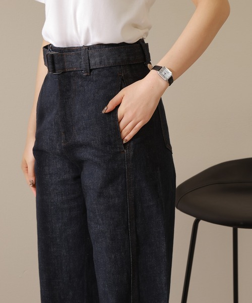 belt high waist denim pants /ベルト付き ハイウエスト カーブ
