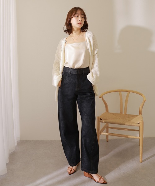 belt high waist denim pants /ベルト付き ハイウエスト カーブ