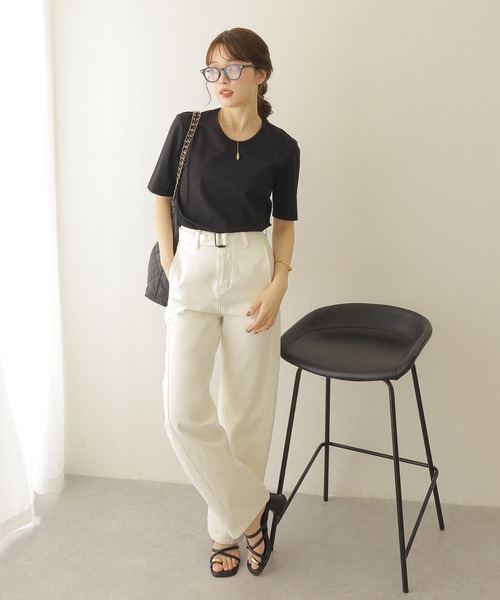 belt high waist denim pants /ベルト付き ハイウエスト カーブ