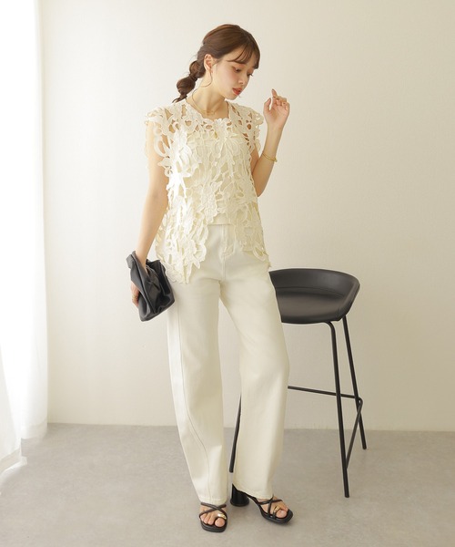 LAULEN（ローレン）の「belt high waist denim pants /ベルト付き ハイウエスト カーブ デニム パンツ（デニムパンツ・レディース・アイボリー/ネイビー・XS/S/M）」の14枚目の写真