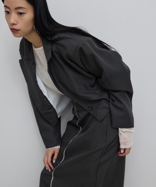 AIC.（エーアイシー）の「カットオフデザインショートジャケット（テーラードジャケット・レディース・グレー/イエロー・FREE）」の8枚目の写真