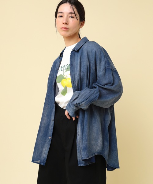 RNA-N（アールエヌエーエヌ）の「B2866 ２．２オンスギャザーシャツブラウス（シャツ/ブラウス・レディース・ライトインディゴブルー/ダークインディゴブルー/ブラック・FREE）」の2枚目の写真