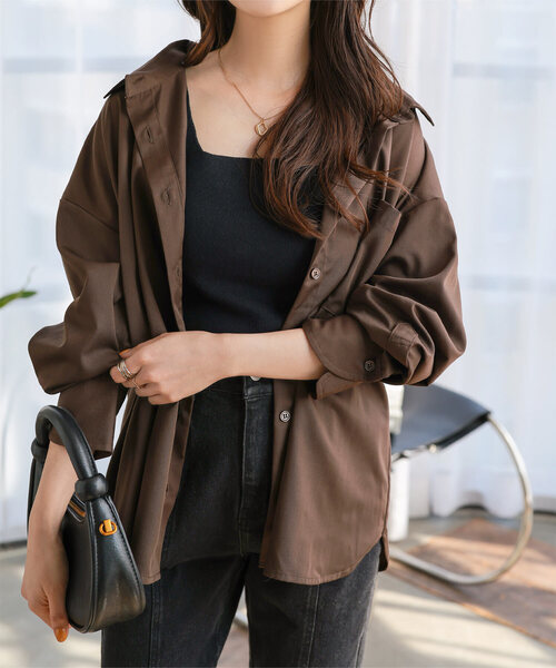 Petitle（プチレ）の「[ 低身長向けサイズ ] ベーシックオーバーシャツ（シャツ/ブラウス・レディース・ライトブルー/イエロー/オフホワイト/ピンク/ブラウン/ベージュ/チェック・PM）」の2枚目の写真