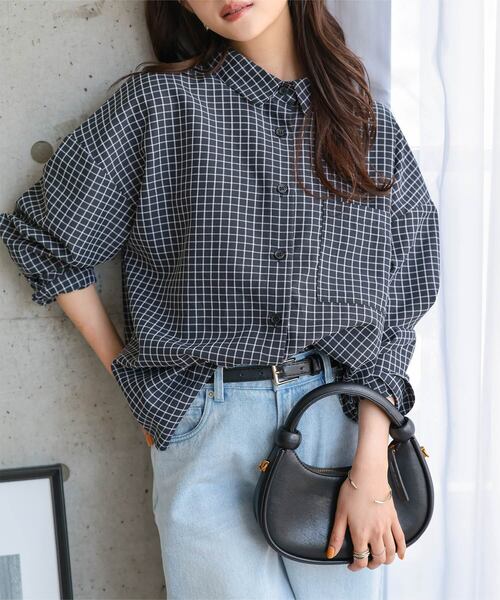 Petitle（プチレ）の「[ 低身長向けサイズ ] ベーシックオーバーシャツ（シャツ/ブラウス・レディース・ライトブルー/イエロー/オフホワイト/ピンク/ブラウン/ベージュ/チェック・PM）」の7枚目の写真