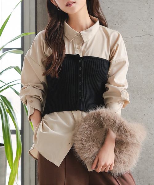 Petitle（プチレ）の「[ 低身長向けサイズ ] ベーシックオーバーシャツ（シャツ/ブラウス・レディース・ライトブルー/イエロー/オフホワイト/ピンク/ブラウン/ベージュ/チェック・PM）」の3枚目の写真