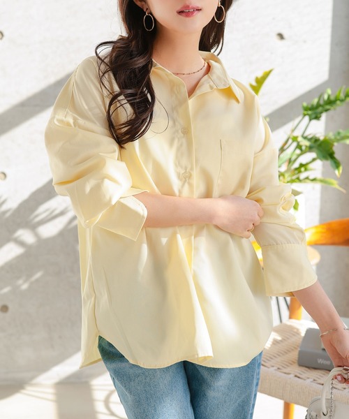 Petitle（プチレ）の「[ 低身長向けサイズ ] ベーシックオーバーシャツ（シャツ/ブラウス・レディース・ライトブルー/イエロー/オフホワイト/ピンク/ブラウン/ベージュ/チェック・PM）」の5枚目の写真