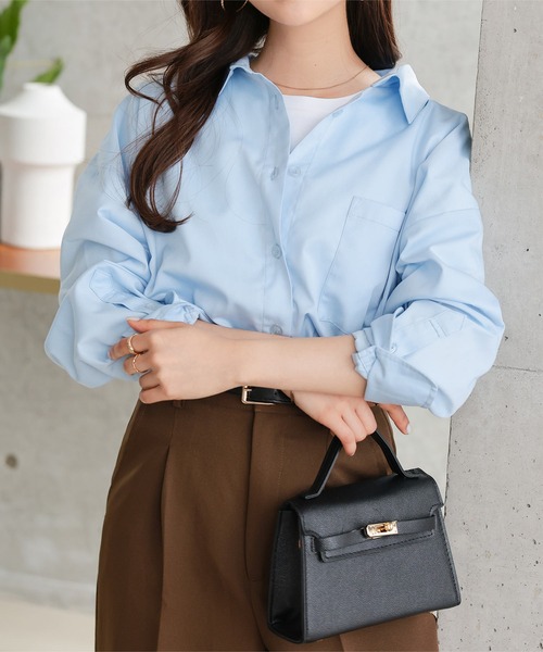 Petitle（プチレ）の「[ 低身長向けサイズ ] ベーシックオーバーシャツ（シャツ/ブラウス・レディース・ライトブルー/イエロー/オフホワイト/ピンク/ブラウン/ベージュ/チェック・PM）」の4枚目の写真