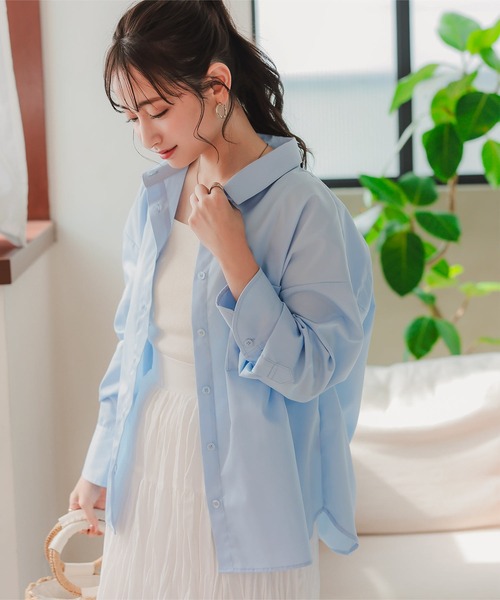 Petitle（プチレ）の「[ 低身長向けサイズ ] ベーシックオーバーシャツ（シャツ/ブラウス・レディース・ライトブルー/イエロー/オフホワイト/ピンク/ブラウン/ベージュ/チェック・PM）」の11枚目の写真