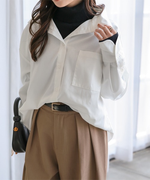 Petitle（プチレ）の「[ 低身長向けサイズ ] ベーシックオーバーシャツ（シャツ/ブラウス・レディース・ライトブルー/イエロー/オフホワイト/ピンク/ブラウン/ベージュ/チェック・PM）」の16枚目の写真