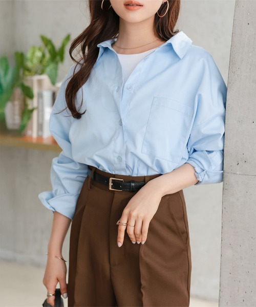 Petitle（プチレ）の「[ 低身長向けサイズ ] ベーシックオーバーシャツ（シャツ/ブラウス・レディース・ライトブルー/イエロー/オフホワイト/ピンク/ブラウン/ベージュ/チェック・PM）」の19枚目の写真