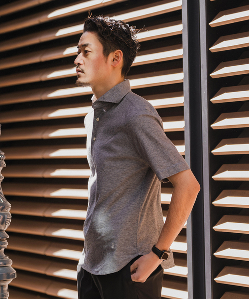 GUY ROVER(ギローバー)の「GUY ROVER (ギローバー) 別注 ジャージーカッタウェイポロシャツ(ポロシャツ・メンズ・ネイビー/ブラック/ブラウン/ホワイト×ホワイト/グレー・MEDIUM/SMALL/X-LARGE/LARGE)」の17枚目の写真