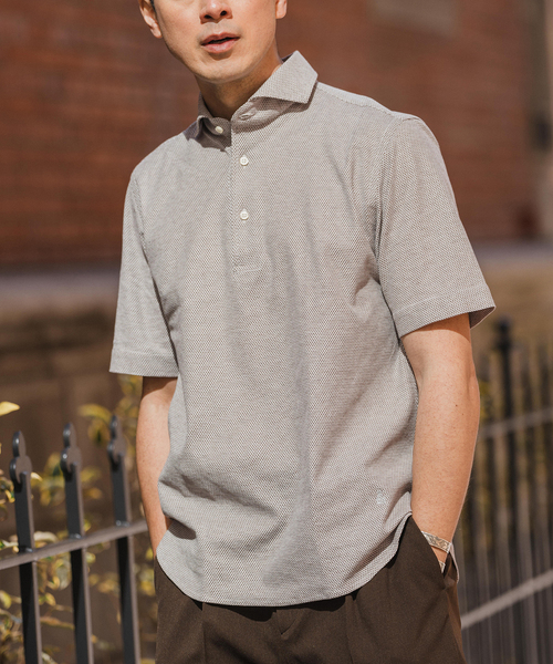 GUY ROVER(ギローバー)の「GUY ROVER (ギローバー) 別注 ジャージーカッタウェイポロシャツ(ポロシャツ・メンズ・ネイビー/ブラック/ブラウン/ホワイト×ホワイト/グレー・MEDIUM/SMALL/X-LARGE/LARGE)」の20枚目の写真