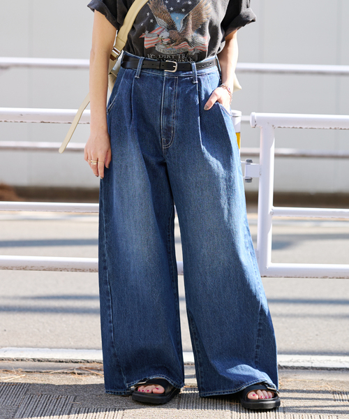 JOURNAL STANDARD（ジャーナルスタンダード）の「《追加2》2タックワイドデニムパンツ（デニムパンツ・レディース・サックスブルー/ブルー系その他・36/38）」の2枚目の写真