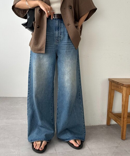 DISCOAT（ディスコート）の「【サイズ追加！/ユニセックス】デニムタックワイドパンツ（デニムパンツ・レディース・ブラック/ブルー/サックスブルー・MEDIUM/LARGE/SMALL）」の10枚目の写真