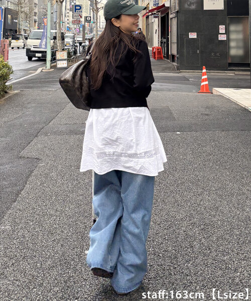 DISCOAT（ディスコート）の「【サイズ追加！/ユニセックス】デニムタックワイドパンツ（デニムパンツ・レディース・ブラック/ブルー/サックスブルー・MEDIUM/LARGE/SMALL）」の19枚目の写真