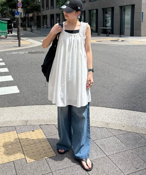 DISCOAT（ディスコート）の「【サイズ追加！/ユニセックス】デニムタックワイドパンツ（デニムパンツ・レディース・ブラック/ブルー/サックスブルー・MEDIUM/LARGE/SMALL）」の21枚目の写真