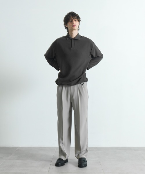 CITY TOKYO（シティトウキョウ）の「Multi-flex スキッパー長袖ポロシャツ（ポロシャツ・メンズ・ブラック/ダークブラウン・1/2）」の12枚目の写真