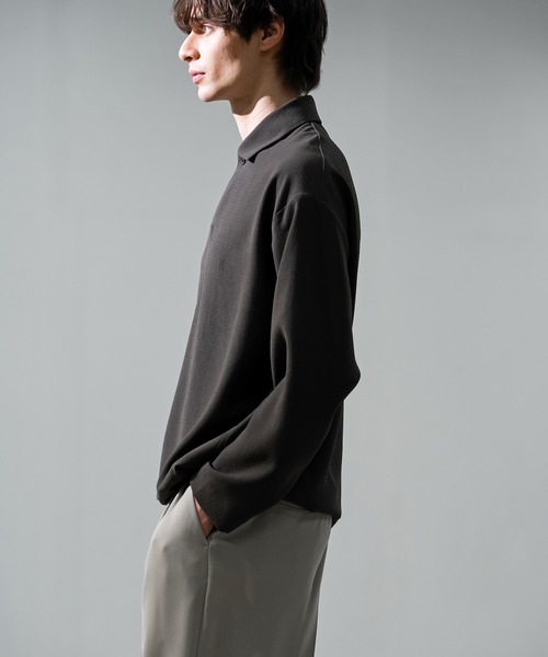 CITY TOKYO（シティトウキョウ）の「Multi-flex スキッパー長袖ポロシャツ（ポロシャツ・メンズ・ブラック/ダークブラウン・1/2）」の10枚目の写真