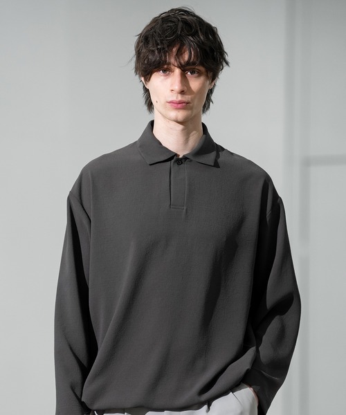 CITY TOKYO（シティトウキョウ）の「Multi-flex スキッパー長袖ポロシャツ（ポロシャツ・メンズ・ブラック/ダークブラウン・1/2）」の9枚目の写真