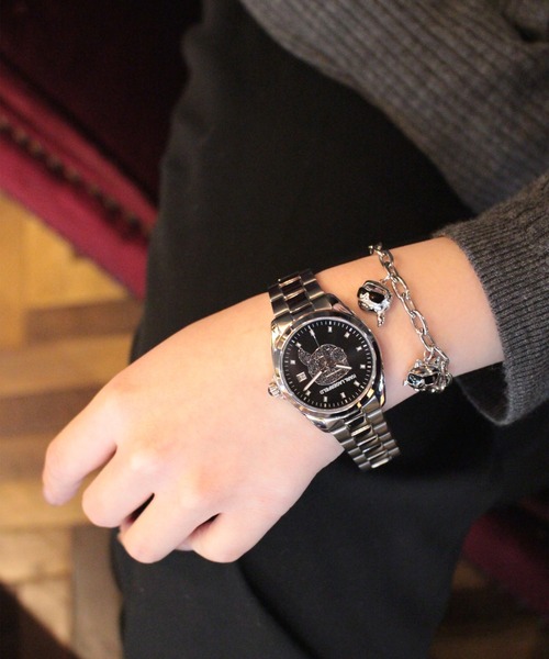 KARL LAGERFELD（カールラガーフェルド）の「「KARL LAGERFELD/カール・ラガーフェルド」ラウンド エッセンシャル - スペシャル ボックス - ブラック クリスタル ダイヤモンドダスト アイコン ダイヤル シルバー ブレスレット & カール+シュペット チャーム ブレスレット（アナログ腕時計・レディース・シルバー×ブラック・FREE）」の13枚目の写真